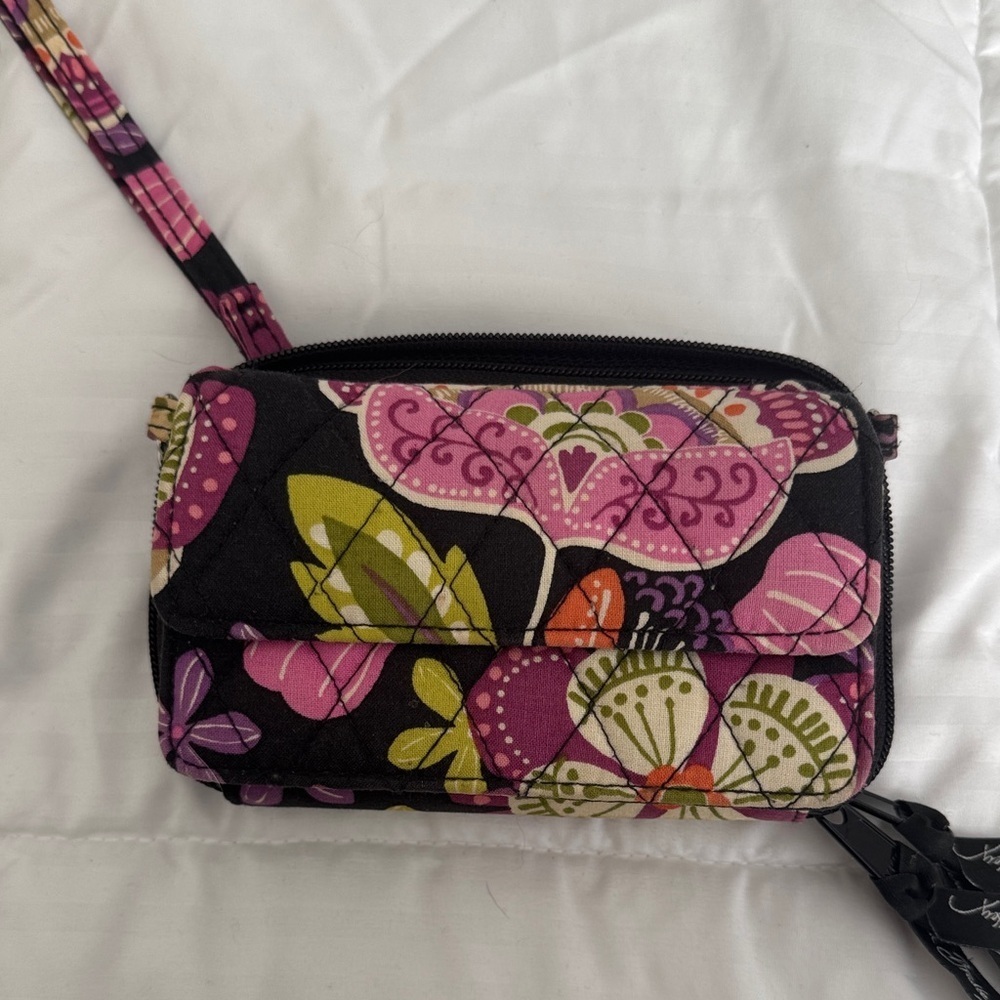 Vera Bradley Black and Pink Floral Wristlet